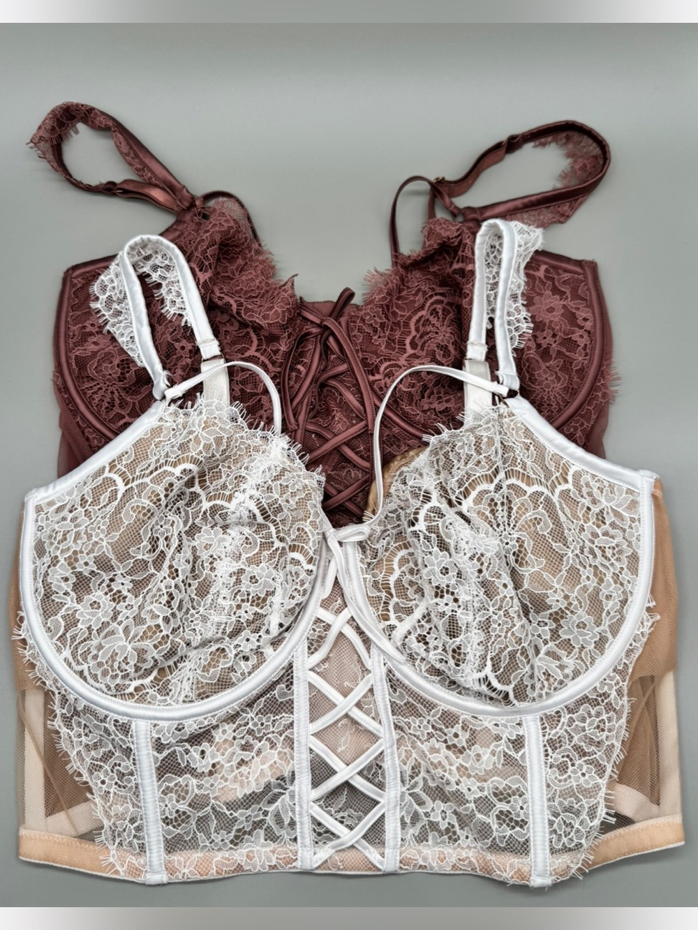 Victoria’s Secret Dream Angels 38DD Lace Corset Bustier Bra Bundle White Mauve